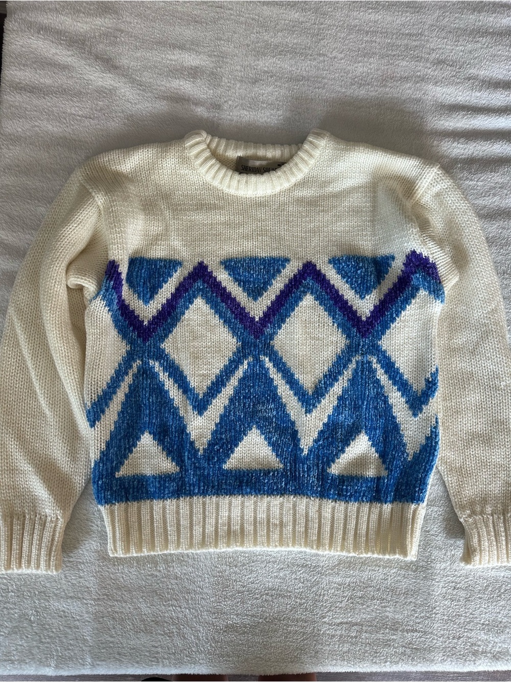 Vintage 70s 80s Sheridan Square Geometric Southwest Ski Sweater Blue